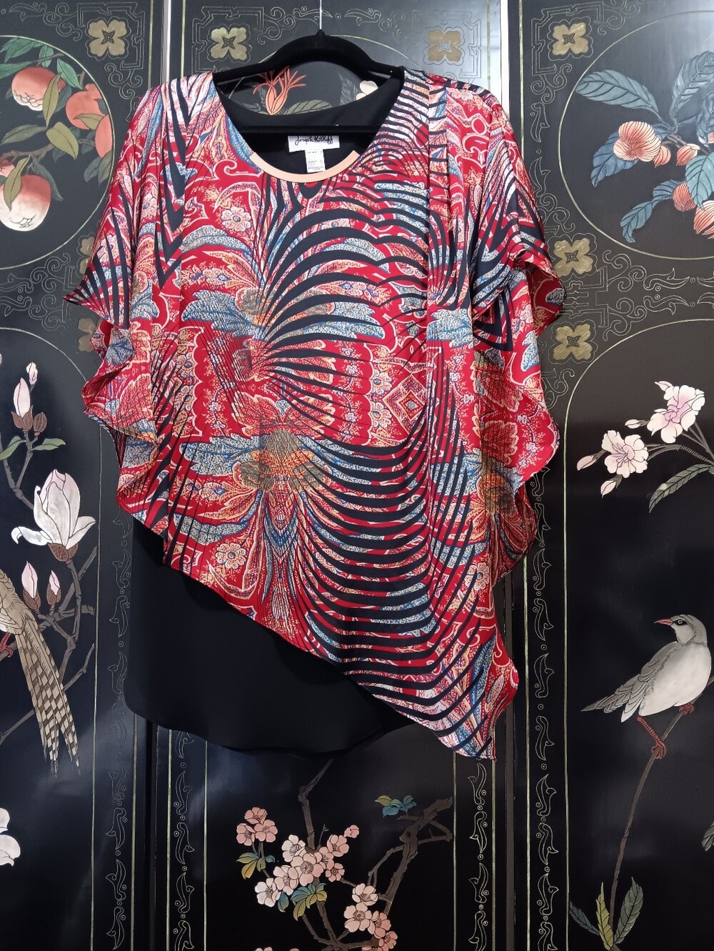 Joseph Ribkoff Red Black Multi-Print Tunic Top